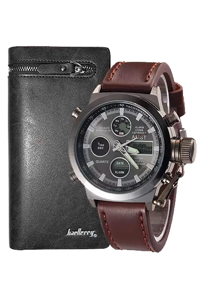 Часы AMST + портмоне Baellerry в подарок, стильные часы AMST и элегантное портмоне Baellerry