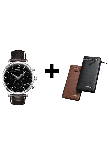 Комплект наручные часы Tissot + Портмоне Baellerry, стильный набор с часами Tissot и кожаным портмоне Baellerry