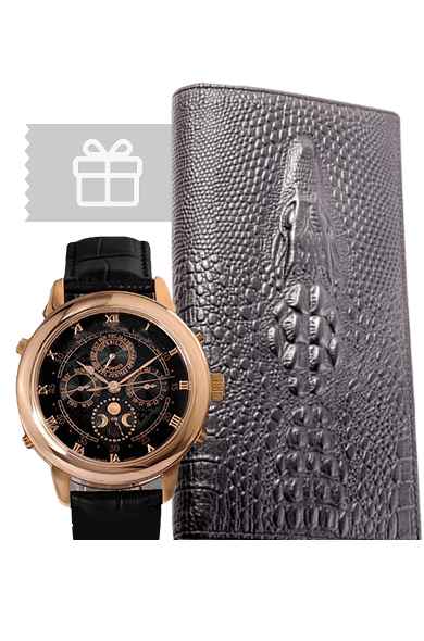 Мужское портмоне Alligator + часы Patek Philippe Sky Moon Tourbillon в подарок, стильное портмоне Alligator с часами Patek Philippe Sky