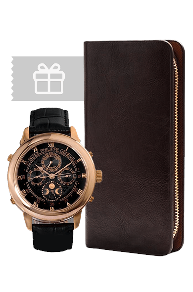 Мужское портмоне Alligator + часы Patek Philippe Sky Moon Tourbillon в подарок, премиум портмоне Alligator с часами Patek Philippe